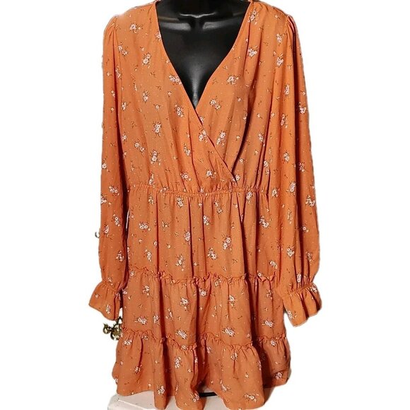 Inspired Hearts Dresses & Skirts - Coral Juniors XL Boho Floral Ruffle Tiered Whimsical Cottagecore Dress v neck